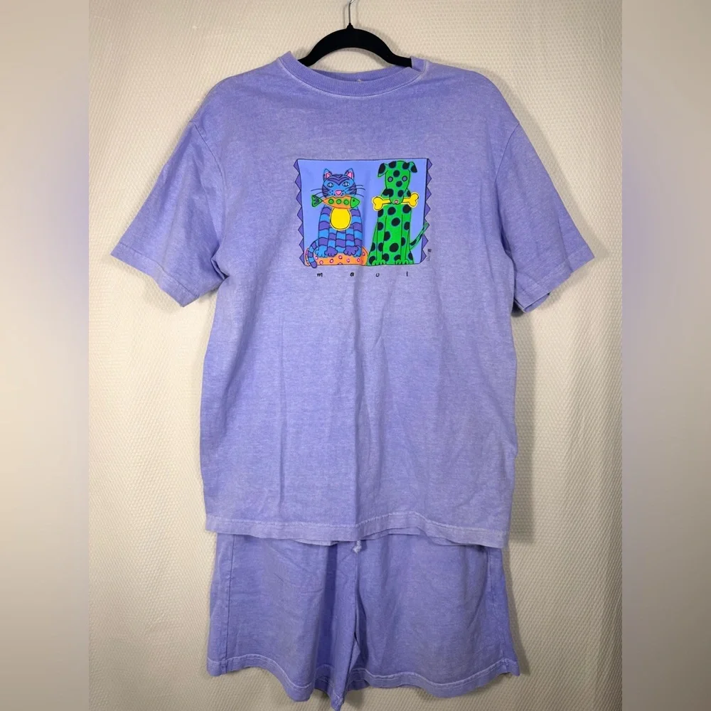 Vintage Purple Cat & DogMaui Graphic Tee Set